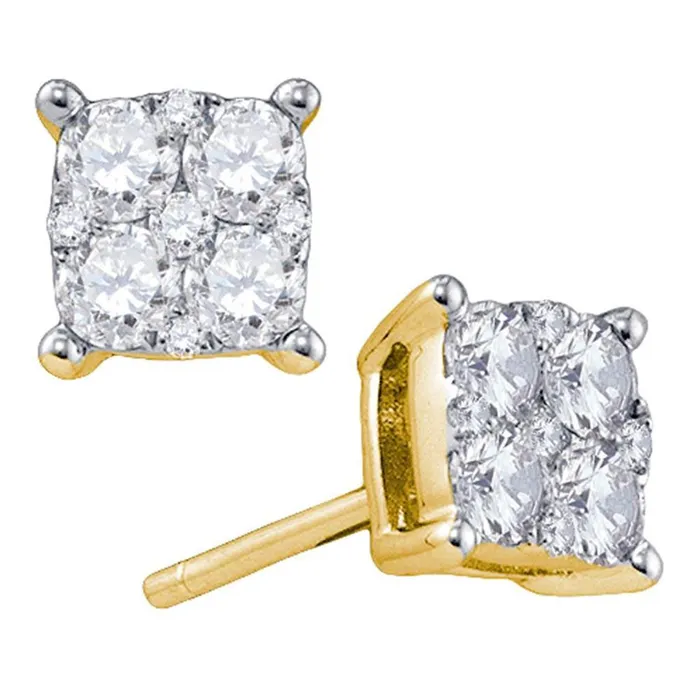 gndatlanta Earrings 18k Yellow Gold Round Diamond Square Cluster Earrings 1 Cttw gndatlanta Earrings 18k Yellow Gold Round Diamond Square Cluster Earrings 1 Cttw