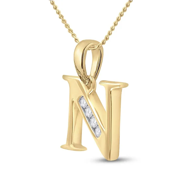 gndatlanta Necklaces 10k Yellow Gold Round Diamond N Initial Letter Pendant 120 Cttw gndatlanta Necklaces 10k Yellow Gold Round Diamond N Initial Letter Pendant 120 Cttw
