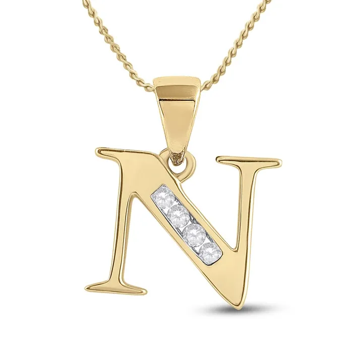 gndatlanta Necklaces 10k Yellow Gold Round Diamond N Initial Letter Pendant 120 Cttw