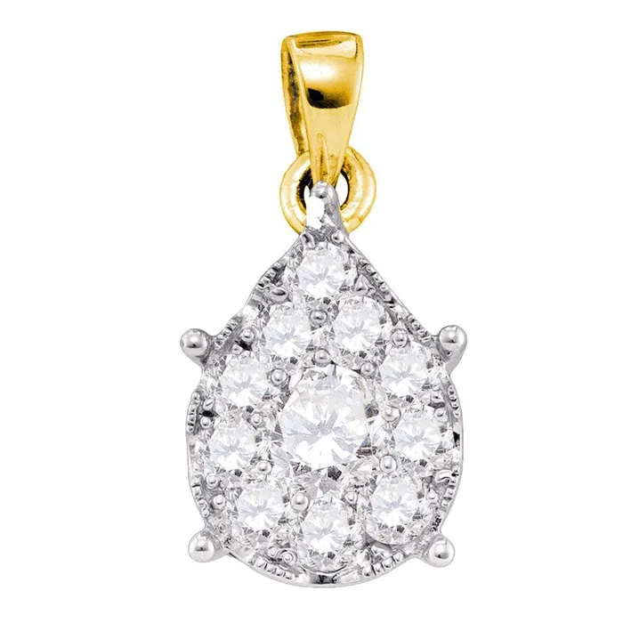 gndatlanta Necklaces 14k Yellow Gold Round Diamond Teardrop Cluster Pendant 1 Cttw gndatlanta Necklaces 14k Yellow Gold Round Diamond Teardrop Cluster Pendant 1 Cttw