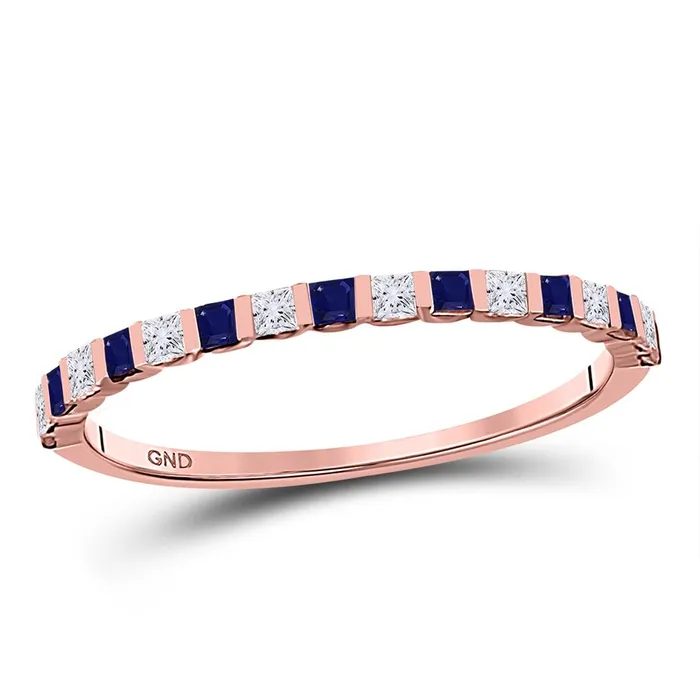 gndatlanta Rings 10k Rose Gold Princess Blue Sapphire Diamond Stackable Band Ring 38 Cttw