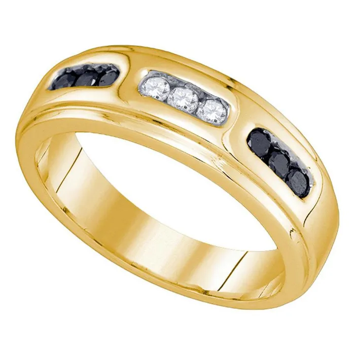 gndatlanta Rings 10k Yellow Gold Round Black Diamond Wedding Band Ring 13 Cttw gndatlanta Rings 10k Yellow Gold Round Black Diamond Wedding Band Ring 13 Cttw