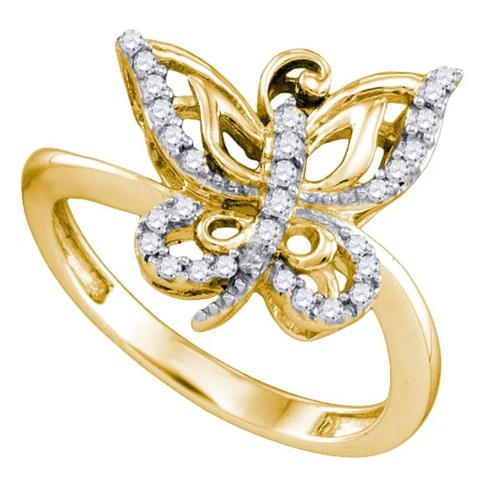 gndatlanta Rings 10k Yellow Gold Round Diamond Butterfly Bug Ring 15 Cttw gndatlanta Rings 10k Yellow Gold Round Diamond Butterfly Bug Ring 15 Cttw