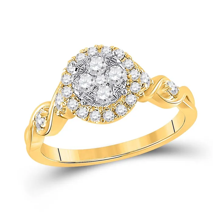 gndatlanta Rings 10k Yellow Gold Round Diamond Cluster Halo Ring 12 Cttw gndatlanta Rings 10k Yellow Gold Round Diamond Cluster Halo Ring 12 Cttw