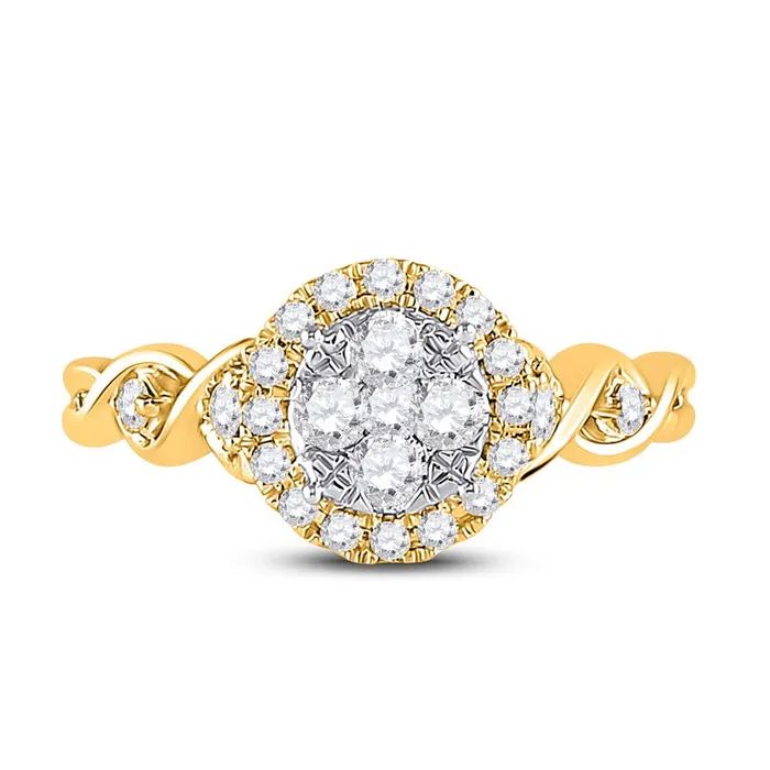 gndatlanta Rings 10k Yellow Gold Round Diamond Cluster Halo Ring 12 Cttw