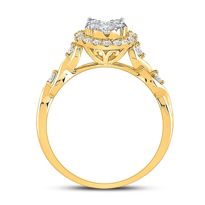 gndatlanta Rings 10k Yellow Gold Round Diamond Cluster Halo Ring 12 Cttw
