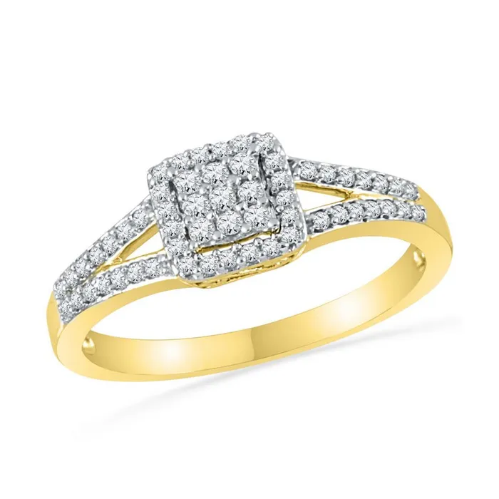 gndatlanta Rings 10k Yellow Gold Round Diamond Square Cluster Splitshank Ring 14 Cttw gndatlanta Rings 10k Yellow Gold Round Diamond Square Cluster Splitshank Ring 14 Cttw