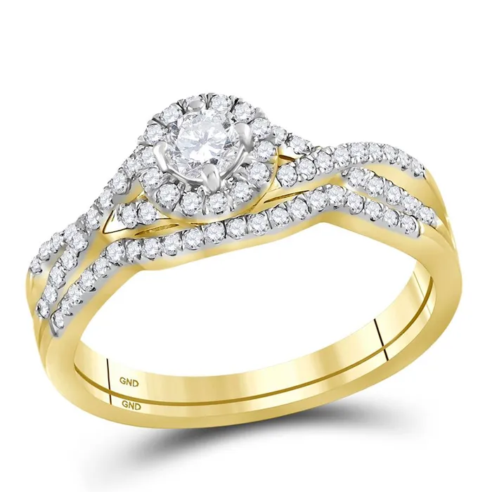 gndatlanta Rings 10k Yellow Gold Round Diamond Twist Bridal Wedding Ring Set 12 Cttw Certified gndatlanta Rings 10k Yellow Gold Round Diamond Twist Bridal Wedding Ring Set 12 Cttw Certified