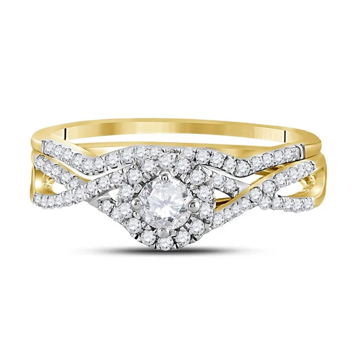 gndatlanta Rings 10k Yellow Gold Round Diamond Twist Bridal Wedding Ring Set 12 Cttw Certified