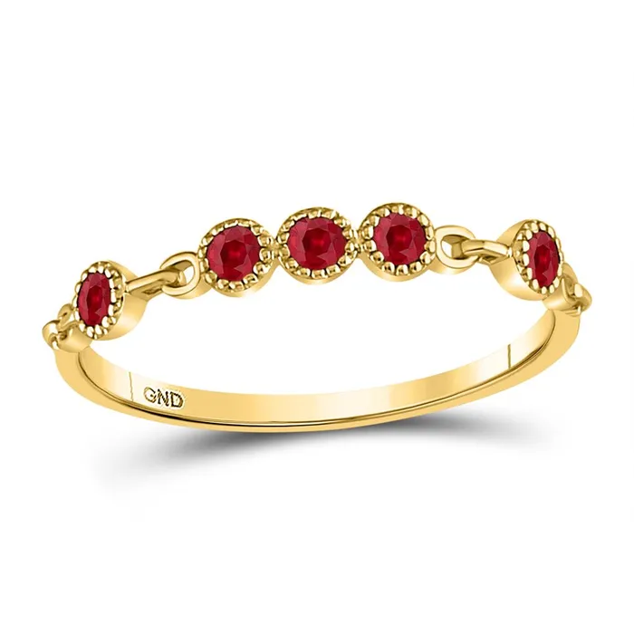 gndatlanta Rings 10kt Yellow Gold Round Ruby Dot Stackable Band Ring 15 Cttw gndatlanta Rings 10kt Yellow Gold Round Ruby Dot Stackable Band Ring 15 Cttw