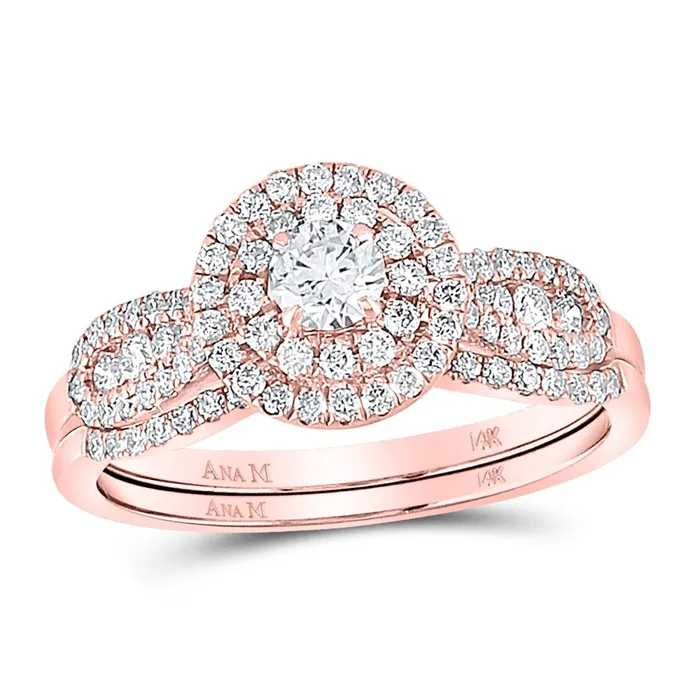 gndatlanta Rings 14k Rose Gold Round Diamond Halo Bridal Wedding Ring Set 34 Cttw gndatlanta Rings 14k Rose Gold Round Diamond Halo Bridal Wedding Ring Set 34 Cttw