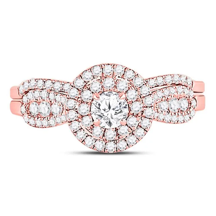 gndatlanta Rings 14k Rose Gold Round Diamond Halo Bridal Wedding Ring Set 34 Cttw