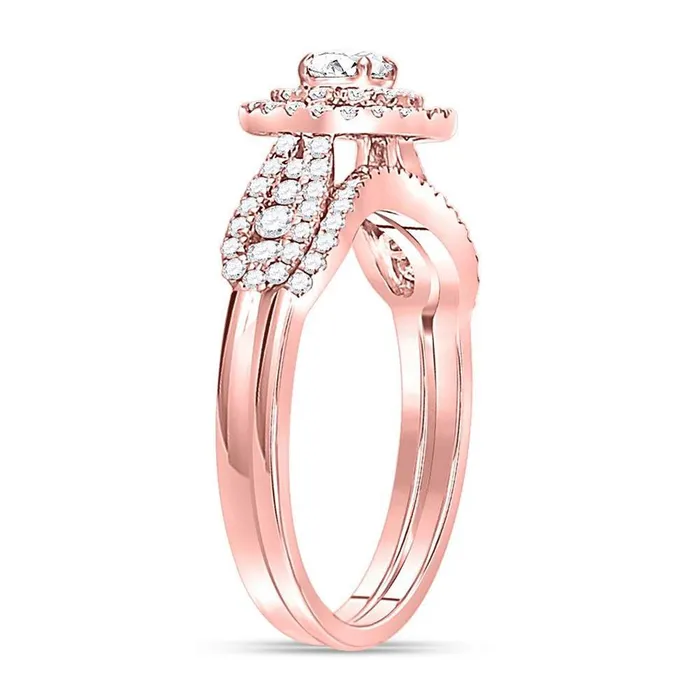 gndatlanta Rings 14k Rose Gold Round Diamond Halo Bridal Wedding Ring Set 34 Cttw