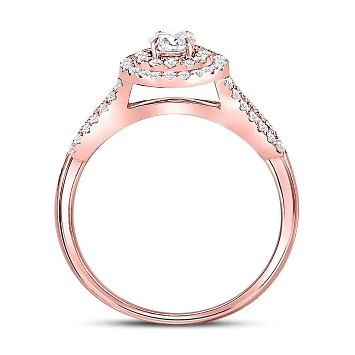 gndatlanta Rings 14k Rose Gold Round Diamond Halo Bridal Wedding Ring Set 34 Cttw