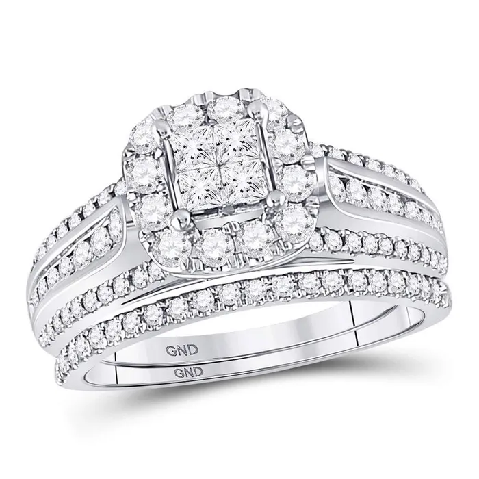 gndatlanta Rings 14k White Gold Princess Diamond Bridal Wedding Ring Set 1 Cttw gndatlanta Rings 14k White Gold Princess Diamond Bridal Wedding Ring Set 1 Cttw