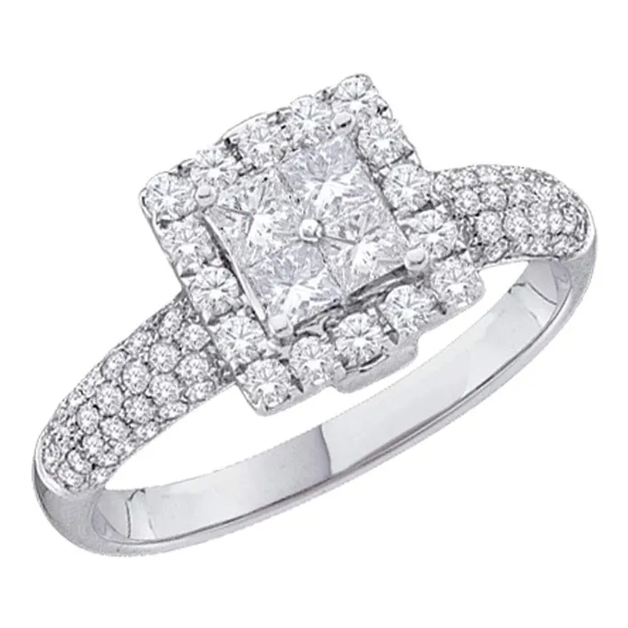 gndatlanta Rings 14k White Gold Princess Diamond Cluster Halo Bridal Engagement Ring 1 Cttw gndatlanta Rings 14k White Gold Princess Diamond Cluster Halo Bridal Engagement Ring 1 Cttw