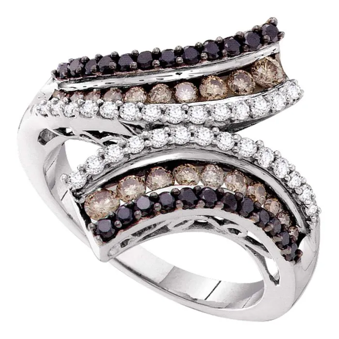 gndatlanta Rings 14k White Gold Round Black Diamond Bypass Fashion Ring 1 Cttw gndatlanta Rings 14k White Gold Round Black Diamond Bypass Fashion Ring 1 Cttw