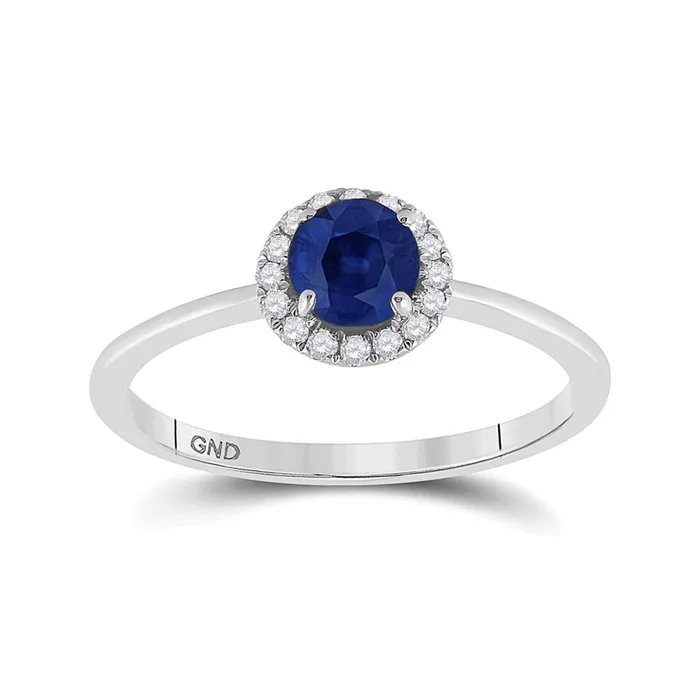 gndatlanta Rings 14k White Gold Round Blue Sapphire Diamond Halo Ring 78 Cttw gndatlanta Rings 14k White Gold Round Blue Sapphire Diamond Halo Ring 78 Cttw