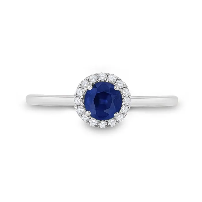 gndatlanta Rings 14k White Gold Round Blue Sapphire Diamond Halo Ring 78 Cttw