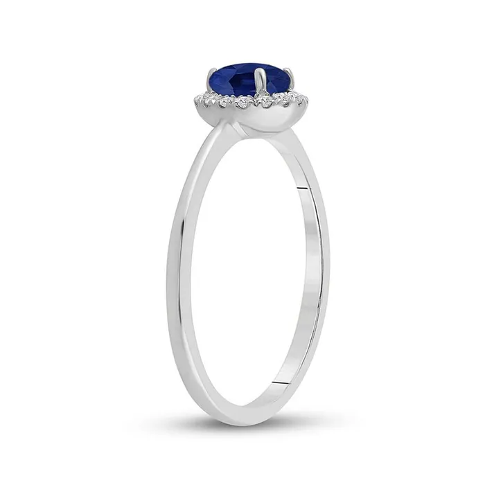 gndatlanta Rings 14k White Gold Round Blue Sapphire Diamond Halo Ring 78 Cttw