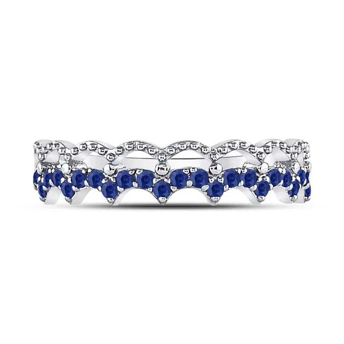 gndatlanta Rings 14k White Gold Round Blue Sapphire Scalloped Stackable Band Ring 14 Cttw