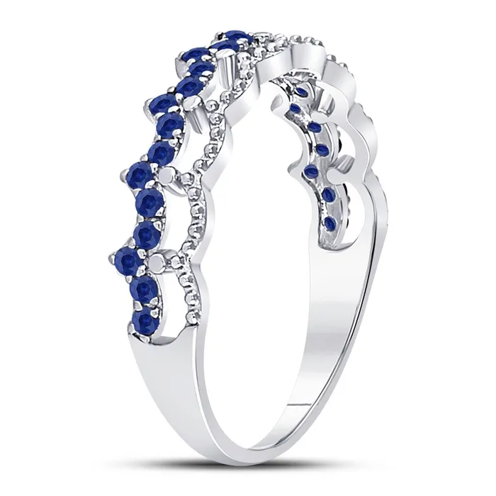 gndatlanta Rings 14k White Gold Round Blue Sapphire Scalloped Stackable Band Ring 14 Cttw
