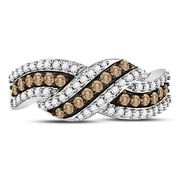 gndatlanta Rings 14k White Gold Round Brown Diamond Crossover Band Ring 34 Cttw gndatlanta Rings 14k White Gold Round Brown Diamond Crossover Band Ring 34 Cttw