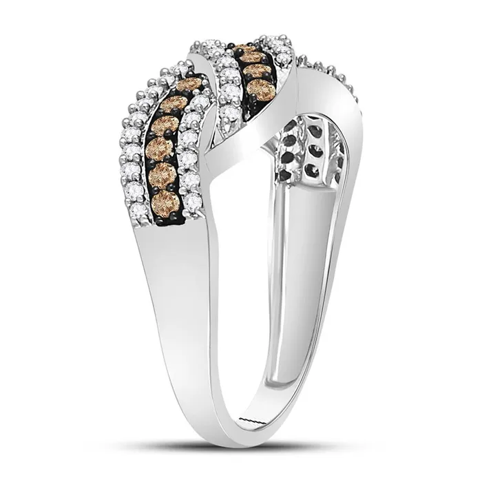 gndatlanta Rings 14k White Gold Round Brown Diamond Crossover Band Ring 34 Cttw