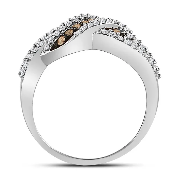gndatlanta Rings 14k White Gold Round Brown Diamond Crossover Band Ring 34 Cttw