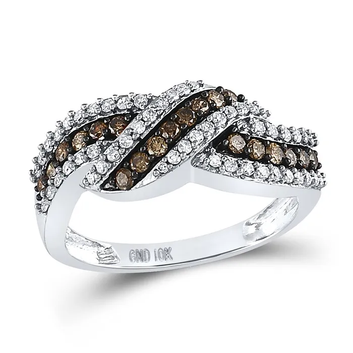 gndatlanta Rings 14k White Gold Round Brown Diamond Crossover Band Ring 34 Cttw