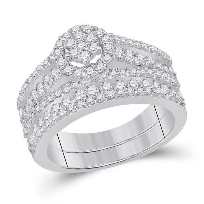gndatlanta Rings 14k White Gold Round Diamond Bridal Wedding Ring Set 138 Cttw