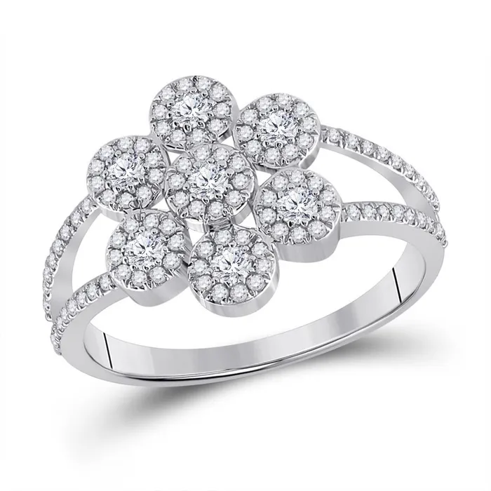 gndatlanta Rings 14k White Gold Round Diamond Cluster Ring 12 Cttw
