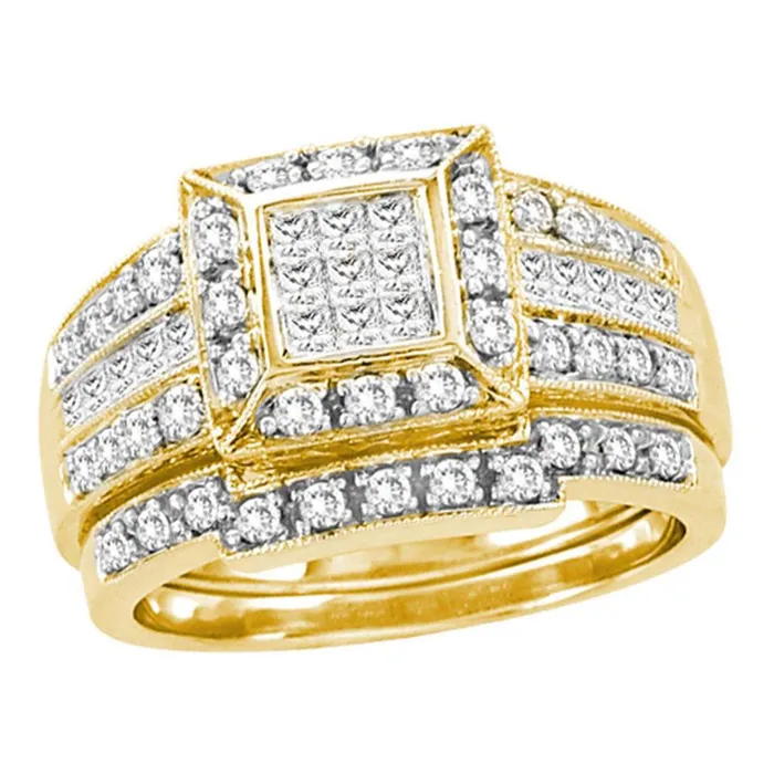 gndatlanta Rings 14k Yellow Gold Milgrain Princess Diamond Bridal Wedding Ring Set 1 Cttw gndatlanta Rings 14k Yellow Gold Milgrain Princess Diamond Bridal Wedding Ring Set 1 Cttw