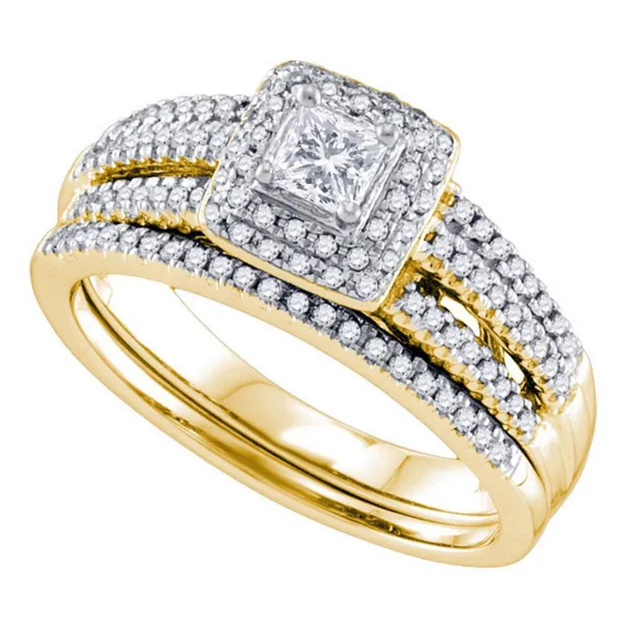 gndatlanta Rings 14k Yellow Gold Princess Diamond Bridal Wedding Ring Set 12 Cttw gndatlanta Rings 14k Yellow Gold Princess Diamond Bridal Wedding Ring Set 12 Cttw