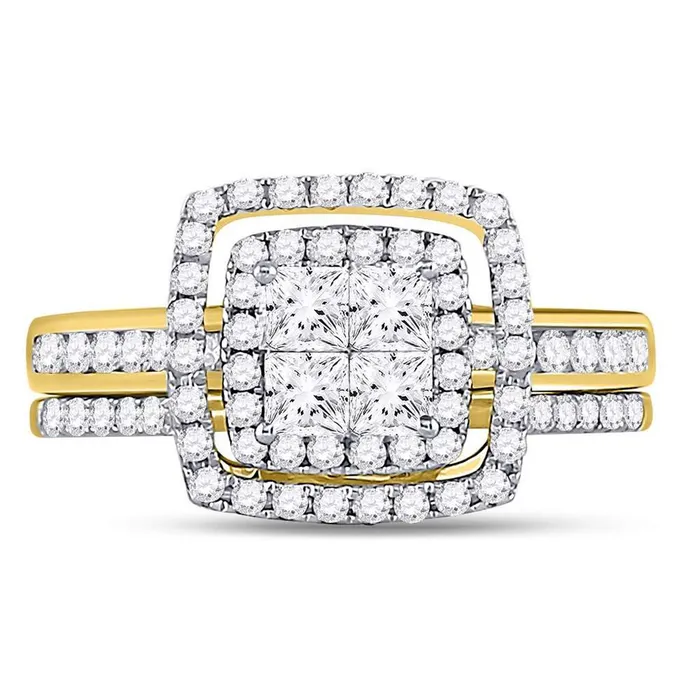 gndatlanta Rings 14k Yellow Gold Princess Diamond Cluster Bridal Engagement Ring 1 Cttw