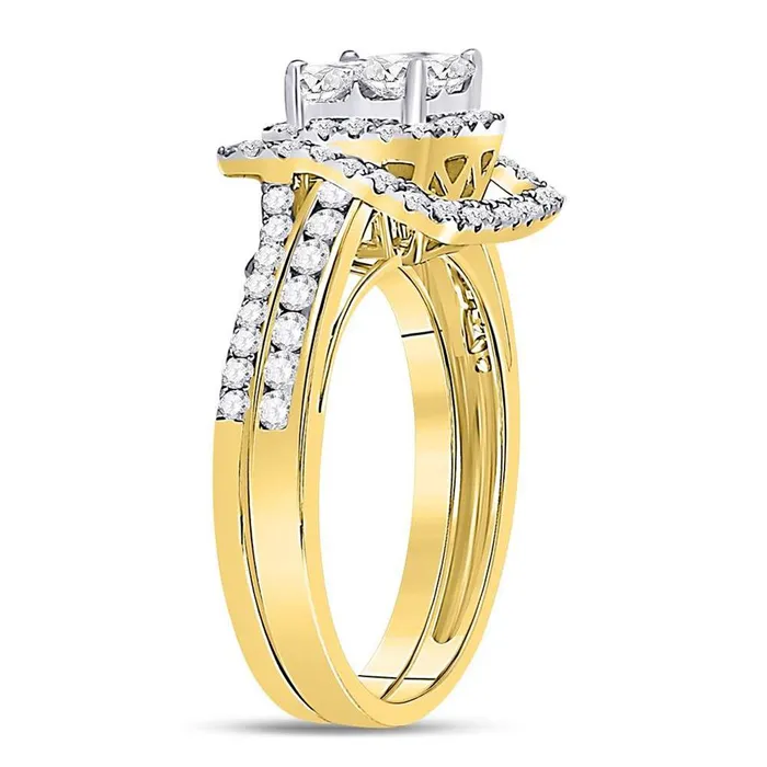 gndatlanta Rings 14k Yellow Gold Princess Diamond Cluster Bridal Engagement Ring 1 Cttw