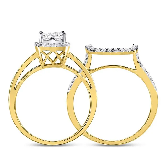 gndatlanta Rings 14k Yellow Gold Princess Diamond Cluster Bridal Engagement Ring 1 Cttw