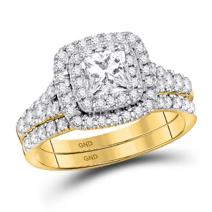 gndatlanta Rings 14k Yellow Gold Princess DiamondHalo Bridal Wedding Ring Set 112 Cttw Certified gndatlanta Rings 14k Yellow Gold Princess DiamondHalo Bridal Wedding Ring Set 112 Cttw Certified