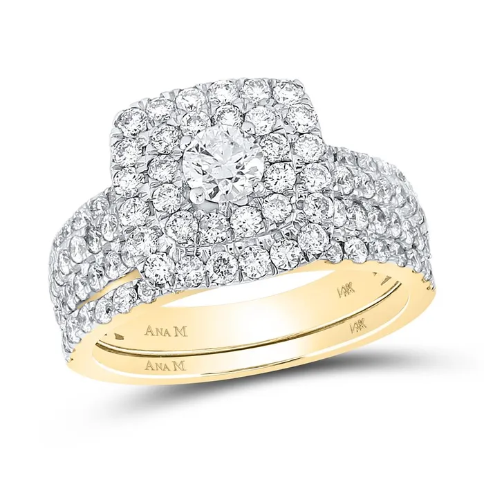 gndatlanta Rings 14k Yellow Gold Round Diamond Halo Bridal Wedding Ring Set 134 Cttw Certified gndatlanta Rings 14k Yellow Gold Round Diamond Halo Bridal Wedding Ring Set 134 Cttw Certified