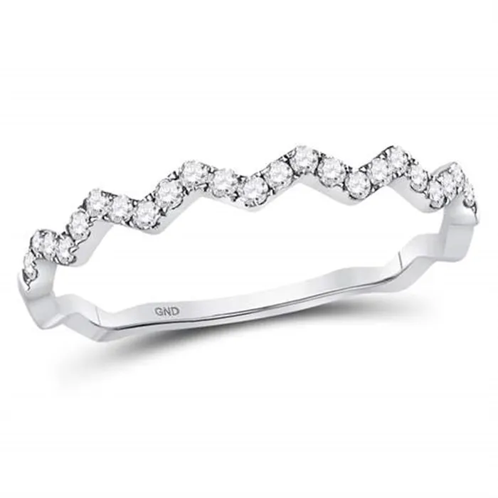 gndatlanta Rings 14kt White Gold Round Diamond Zigzag Stackable Band Ring 15 Cttw gndatlanta Rings 14kt White Gold Round Diamond Zigzag Stackable Band Ring 15 Cttw