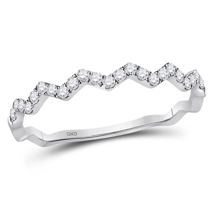 gndatlanta Rings 14kt White Gold Round Diamond Zigzag Stackable Band Ring 15 Cttw