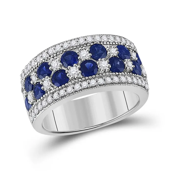 gndatlanta Rings Sterling Silver Round Created Blue Sapphire Band Ring 238 Cttw gndatlanta Rings Sterling Silver Round Created Blue Sapphire Band Ring 238 Cttw