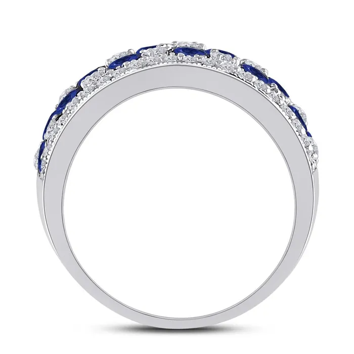 gndatlanta Rings Sterling Silver Round Created Blue Sapphire Band Ring 238 Cttw