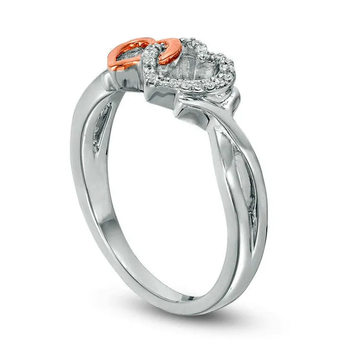Goldia 005 CT TW Natural Diamond Interlocking Double Heart Ring in Sterling Silver and Solid 10K Rose Gold Rings Goldia 005 CT TW Natural Diamond Interlocking Double Heart Ring in Sterling Silver and Solid 10K Rose Gold Rings