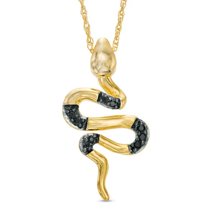 Goldia 007 CT TW Enhanced Black Natural Diamond Snake Pendant in 10K Yellow Gold Necklaces Goldia 007 CT TW Enhanced Black Natural Diamond Snake Pendant in 10K Yellow Gold Necklaces
