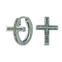 Goldia 017 CT TW Diamond Cross Hoop Earrings in Sterling Silver Earrings