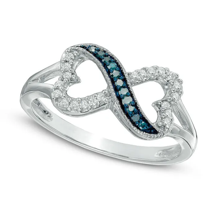 Goldia 017 CT TW Enhanced Blue and White Natural Diamond Sideways Heart Infinity Ring in Sterling Silver Rings