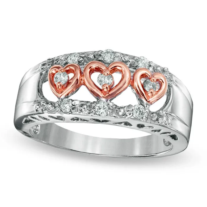 Goldia 020 CT TW Natural Diamond Three Heart Ring in Solid 14K TwoTone Gold Rings Goldia 020 CT TW Natural Diamond Three Heart Ring in Solid 14K TwoTone Gold Rings