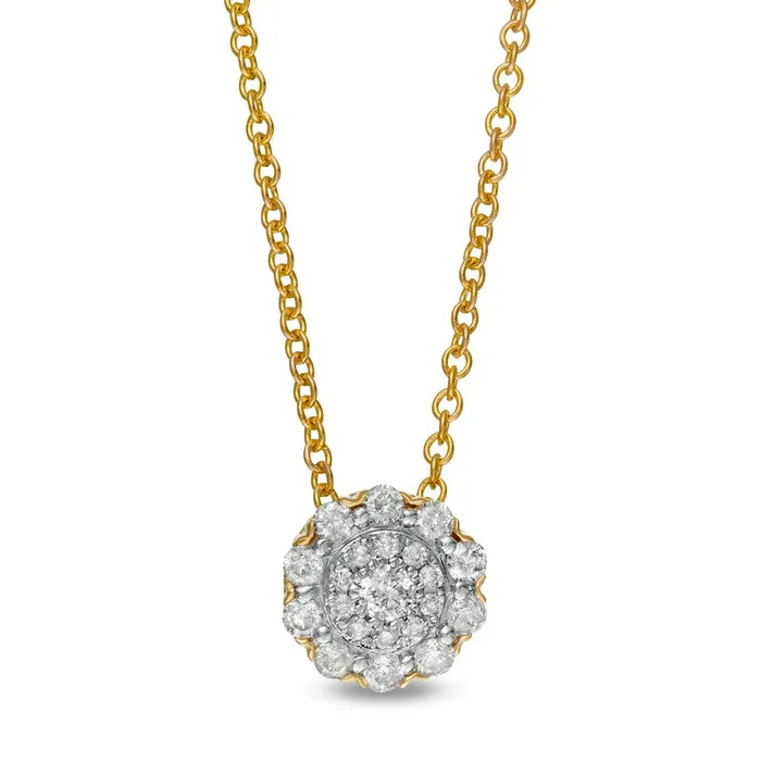 Goldia 025 CT TW Composite Natural Diamond Flower Frame Pendant in 10K Yellow Gold Necklaces Goldia 025 CT TW Composite Natural Diamond Flower Frame Pendant in 10K Yellow Gold Necklaces
