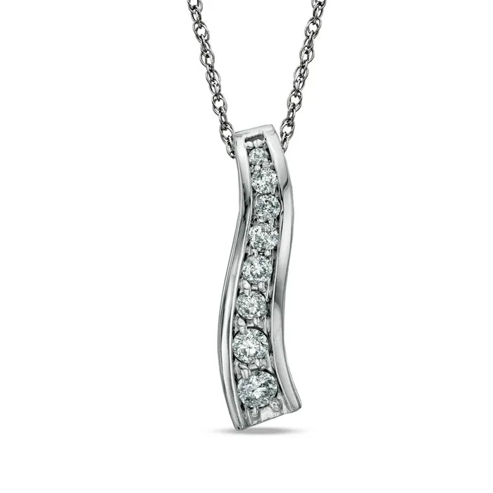 Goldia 025 CT TW Journey Natural Diamond Pendant in 14K White Gold Necklaces Goldia 025 CT TW Journey Natural Diamond Pendant in 14K White Gold Necklaces